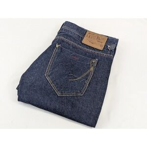 Akoo Jeans Selvedge Denim Dark Mens‎ 40x30 Blue Wide Embroidered Western